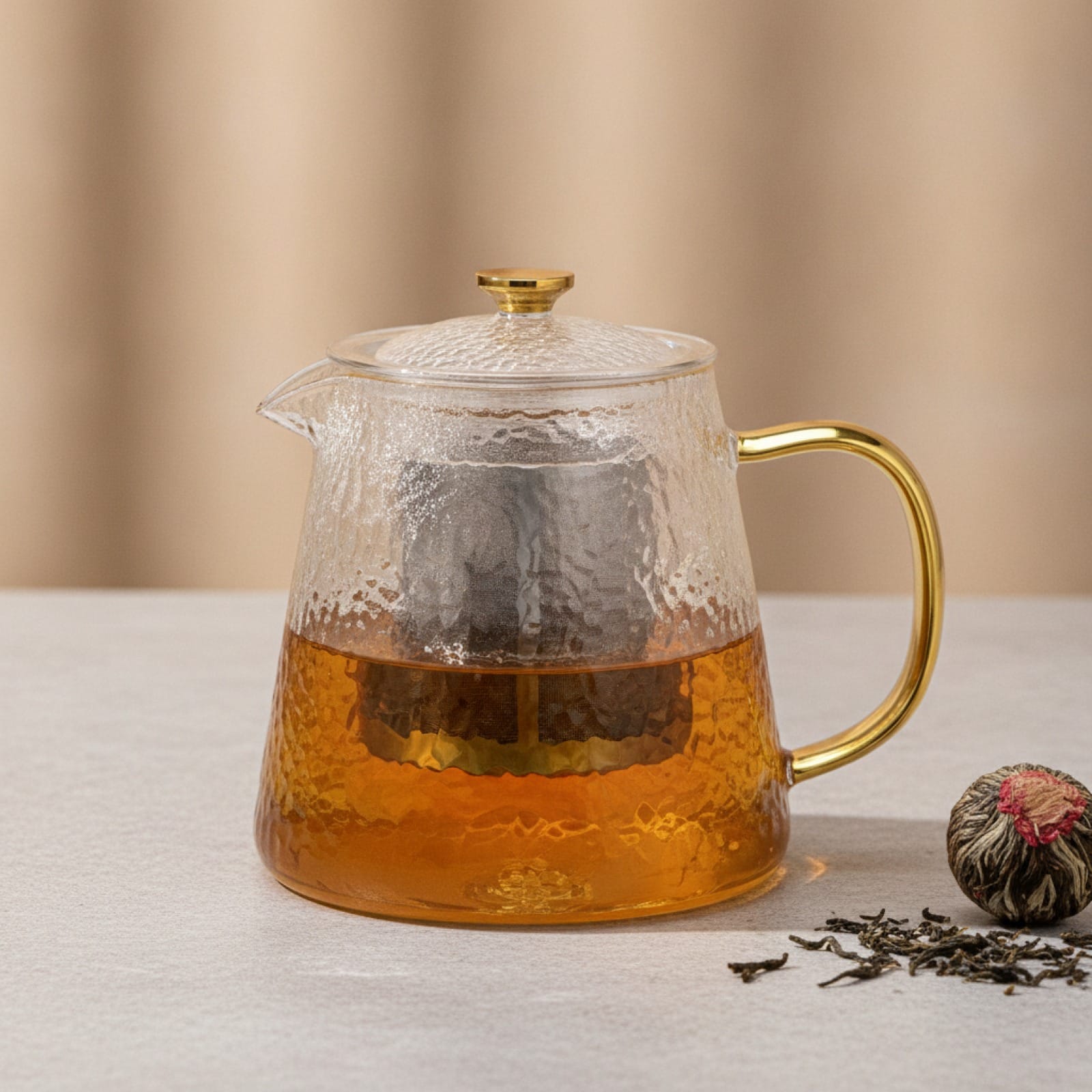 Théière Théière en Verre Ambré avec Infuseur - Idéale pour Thé en Vrac (450ml & 600ml)