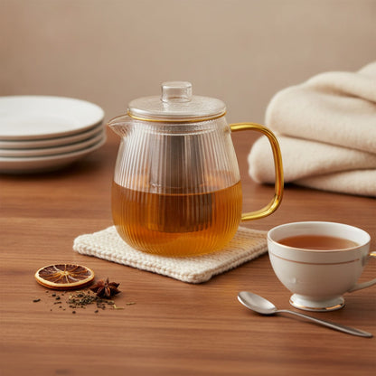 Théière Théière en verre ambrée – Design chaleureux 