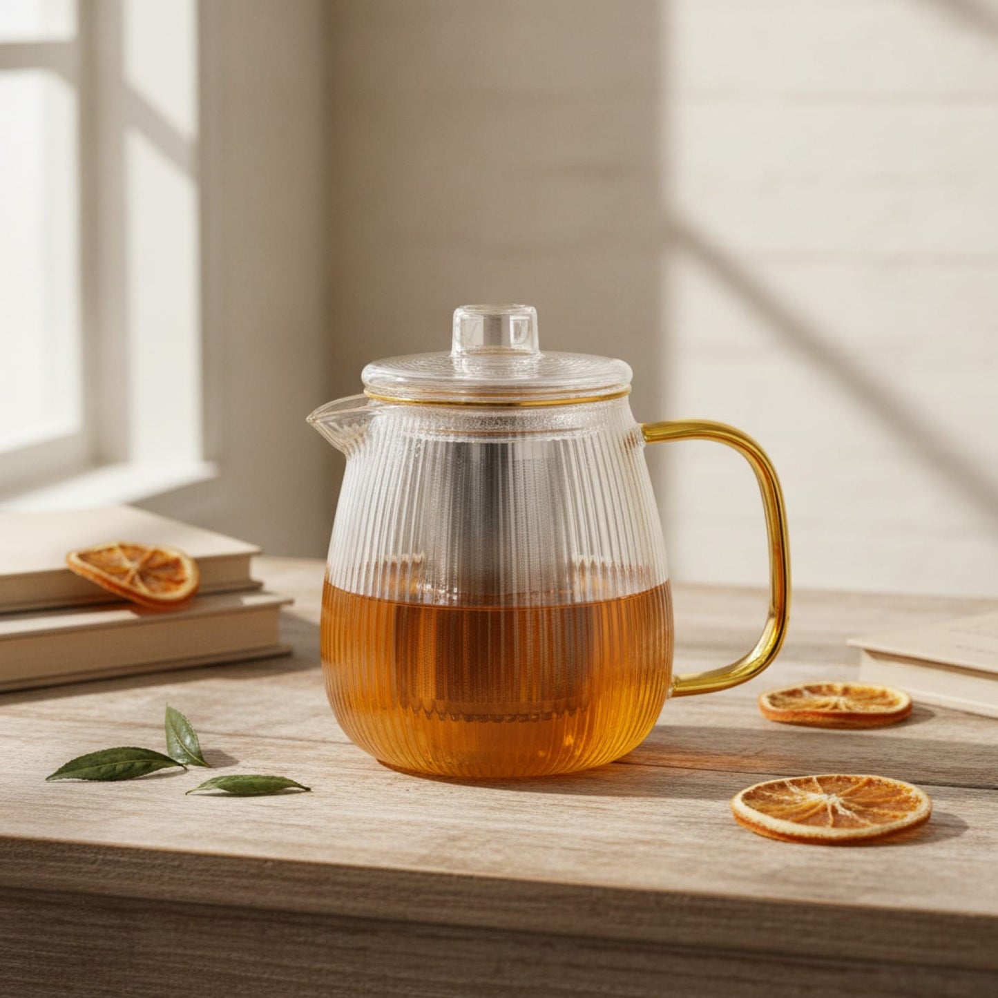Théière Théière en verre ambrée – Design chaleureux 