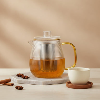 Théière Théière en verre ambrée – Design chaleureux 