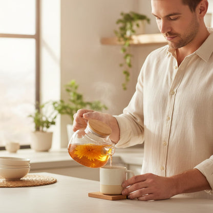 Théière Théière en verre avec couvercle en bois 