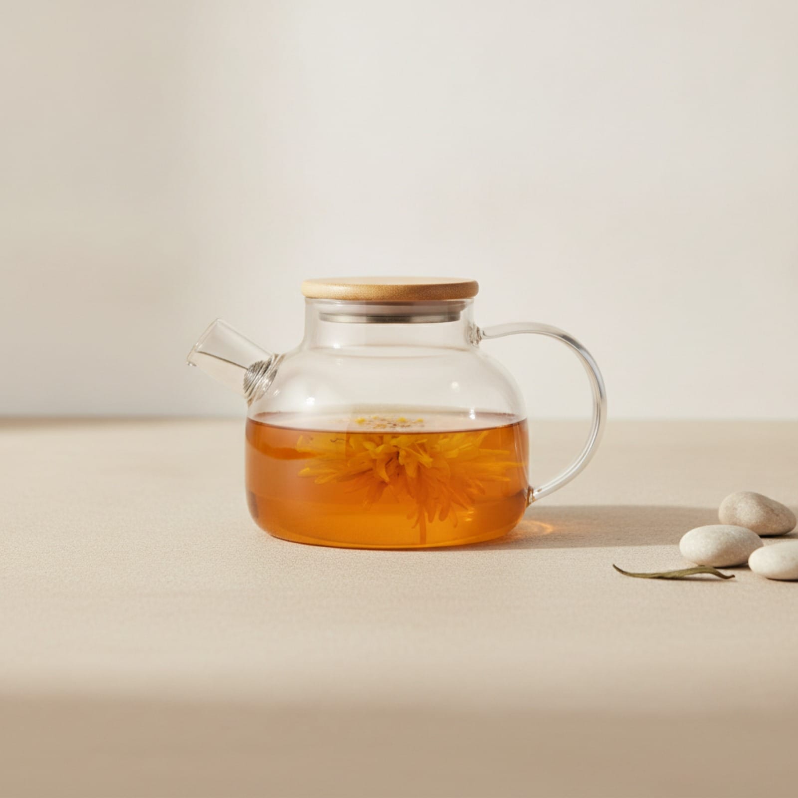 Théière Théière en verre avec couvercle en bois 