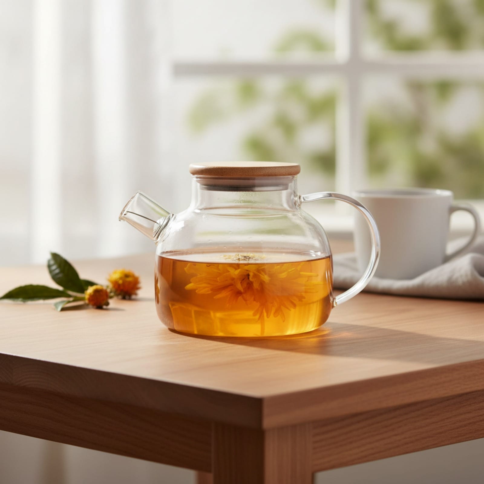 Théière Théière en verre avec couvercle en bois 