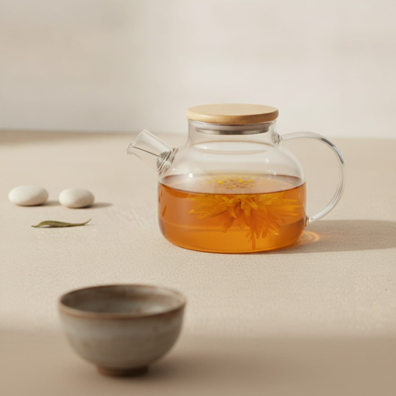 Théière Théière en verre avec couvercle en bois 