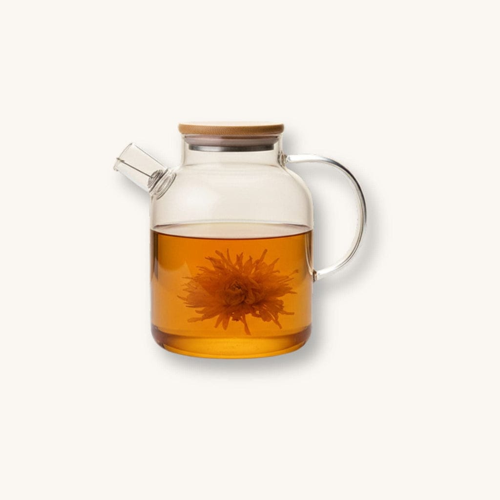 Théière Théière en verre avec couvercle en bois 