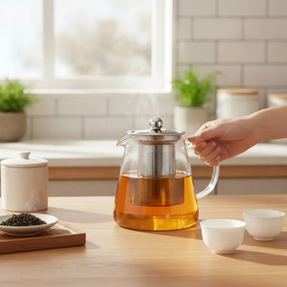 Théière Théière en Verre Borosilicate avec Infuseur Inox