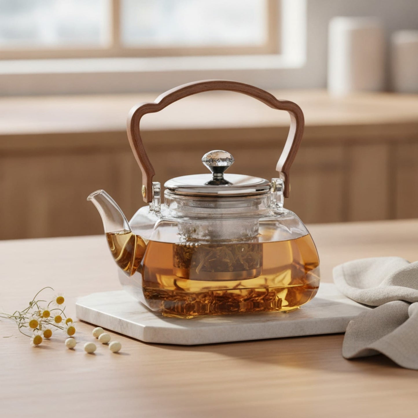 Théière Théière en Verre Borosilicate Résistante à la Chaleur - Design Élégant