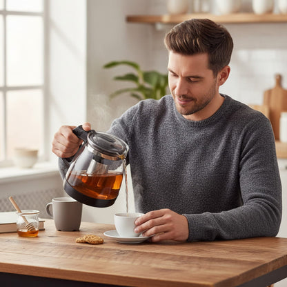 Théière Théière en Verre Design Moderne avec Poignée Noire