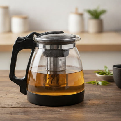 Théière Théière en Verre Design Moderne avec Poignée Noire