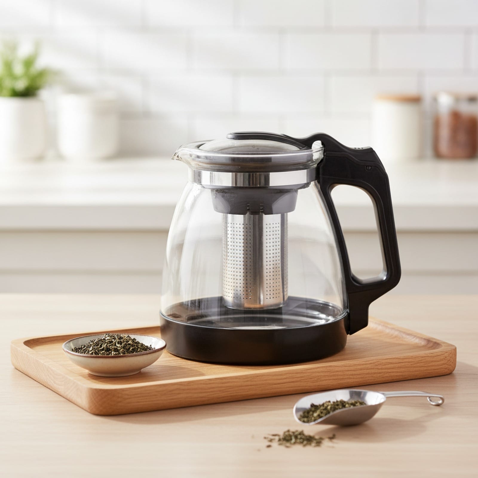 Théière Théière en Verre Design Moderne avec Poignée Noire