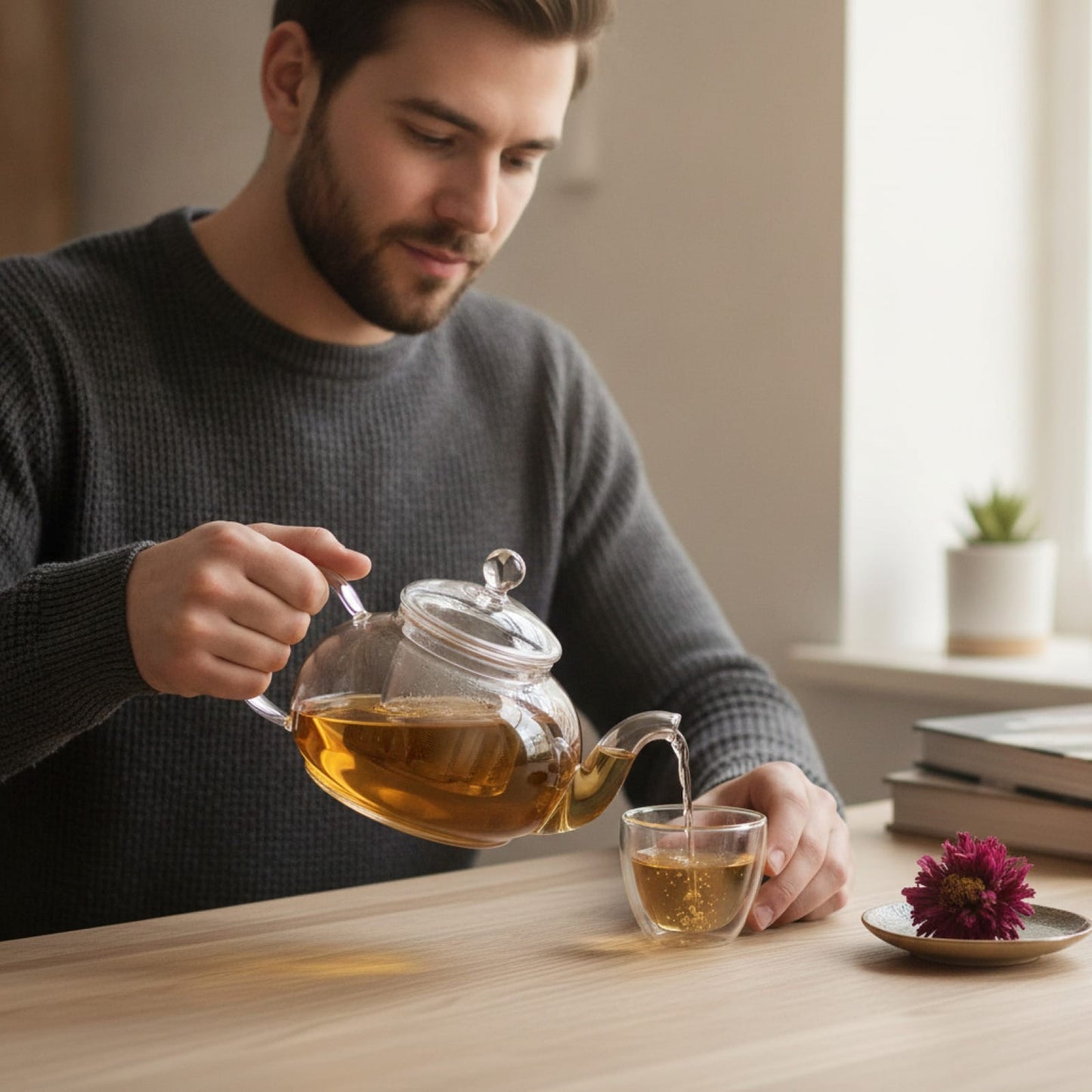 Théière Théière en Verre Élégante pour Thés Fleurissants - 600ml & 1000ml