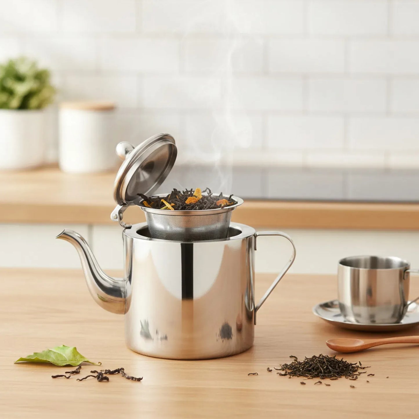 Théière Théière Inox Moderne avec Filtre Induction