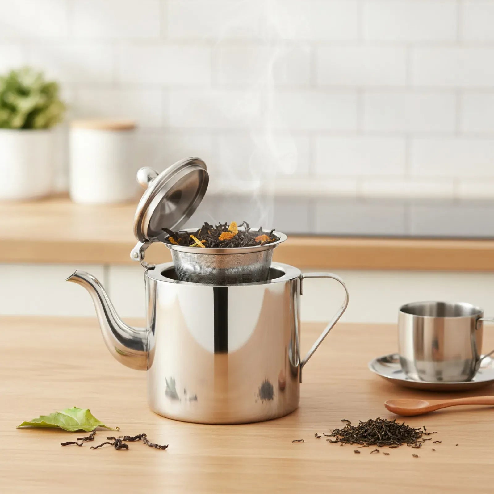 Théière Théière Inox Moderne avec Filtre Induction