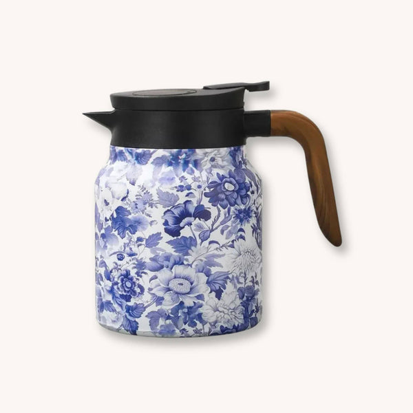 Théière isotherme motif florale bleu