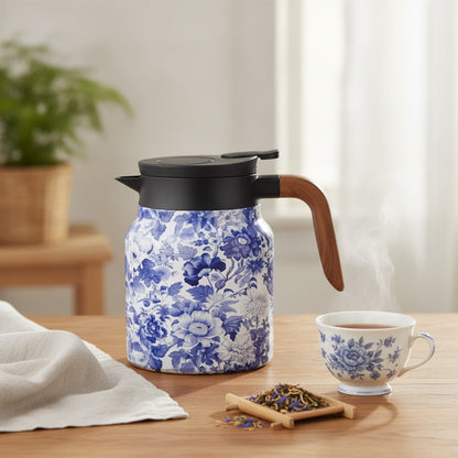 Théière Théière isotherme motif florale bleu 