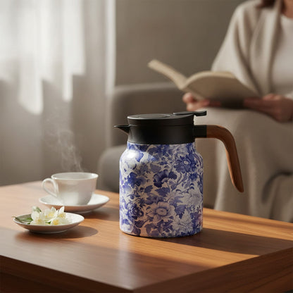 Théière Théière isotherme motif florale bleu 