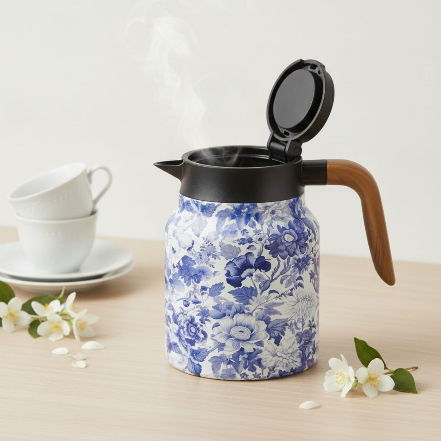 Théière Théière isotherme motif florale bleu 