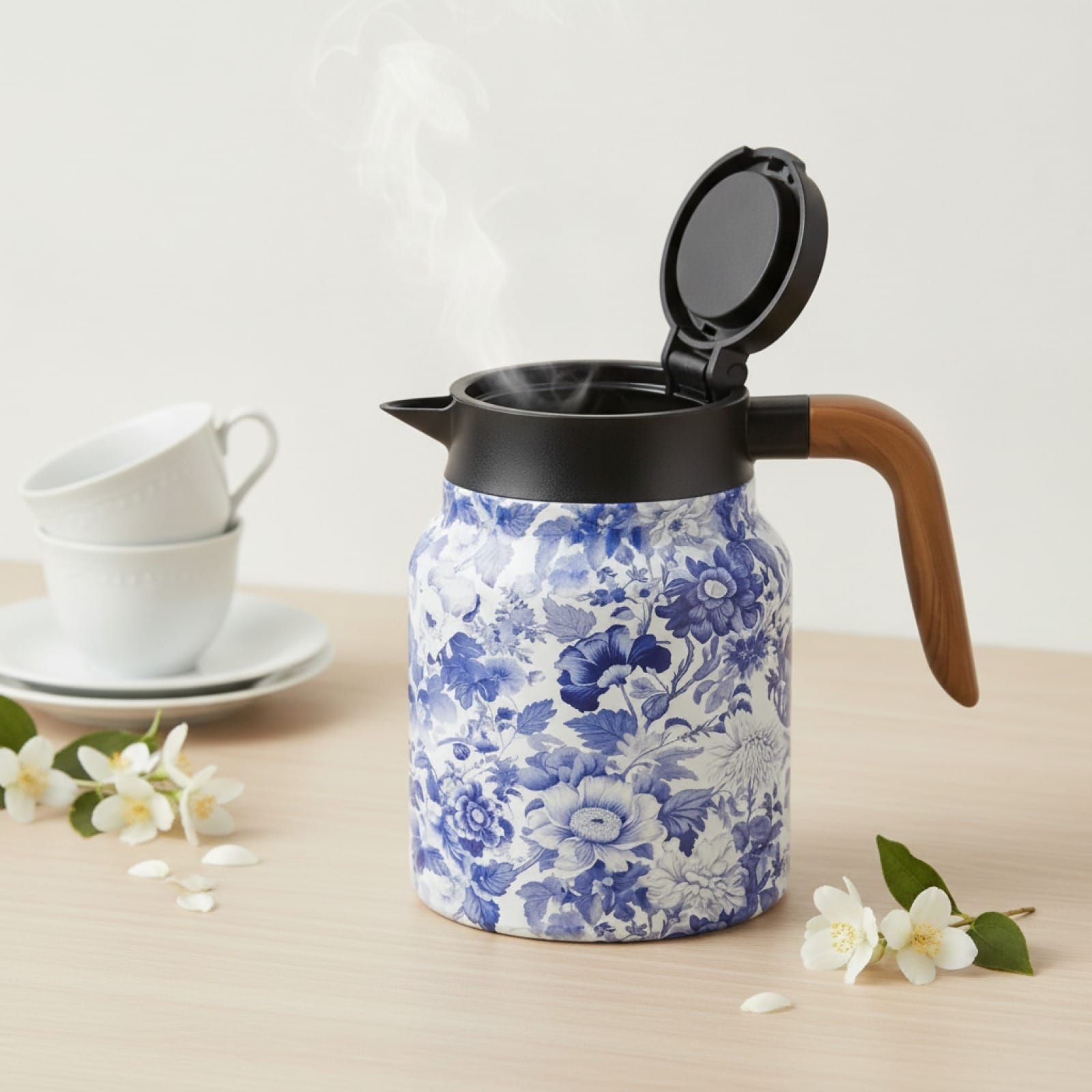 Théière Théière isotherme motif florale bleu 