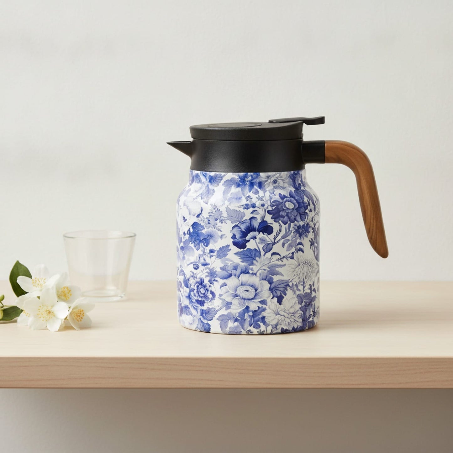 Théière Théière isotherme motif florale bleu 