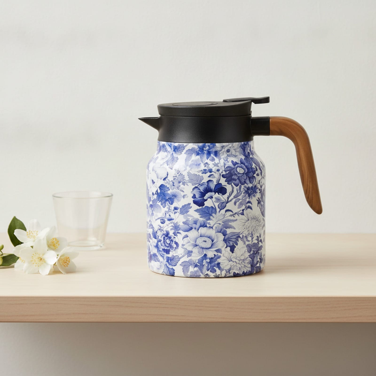 Théière Théière isotherme motif florale bleu 
