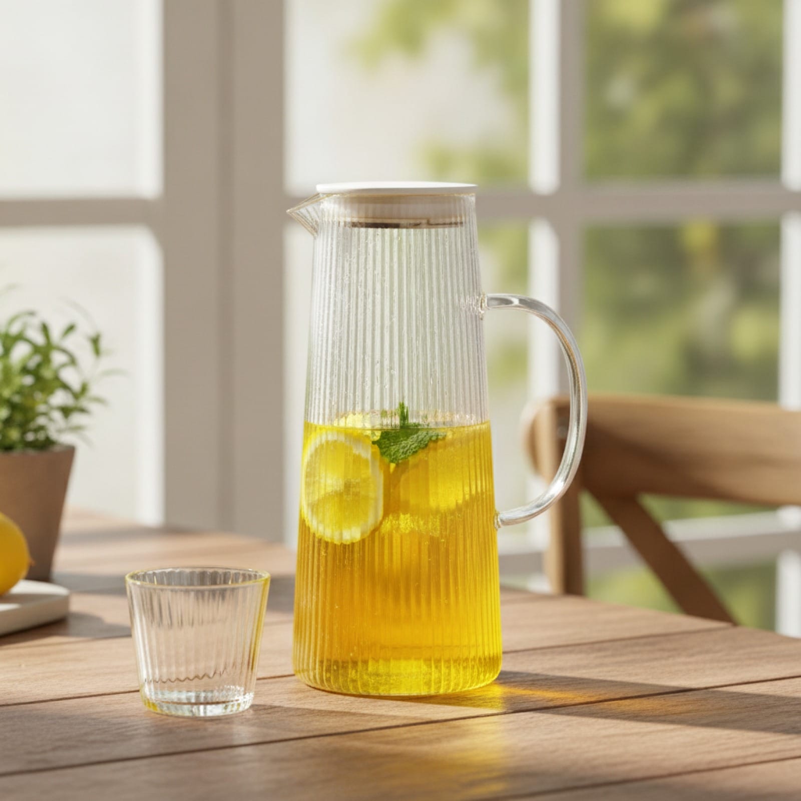 Théière Théière rayée en verre borosilicaté 1300ml avec anse et couvercle