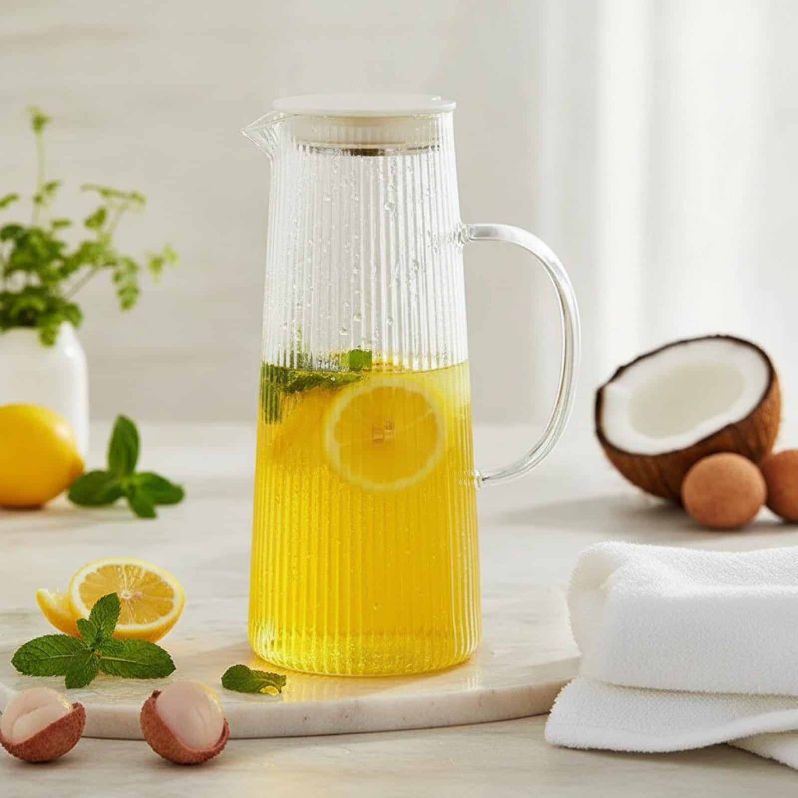 Théière Théière rayée en verre borosilicaté 1300ml avec anse et couvercle