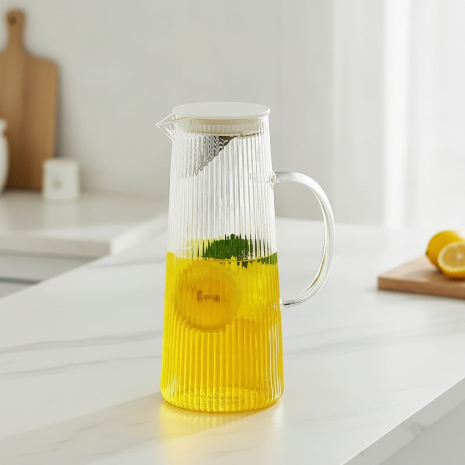 Théière Théière rayée en verre borosilicaté 1300ml avec anse et couvercle