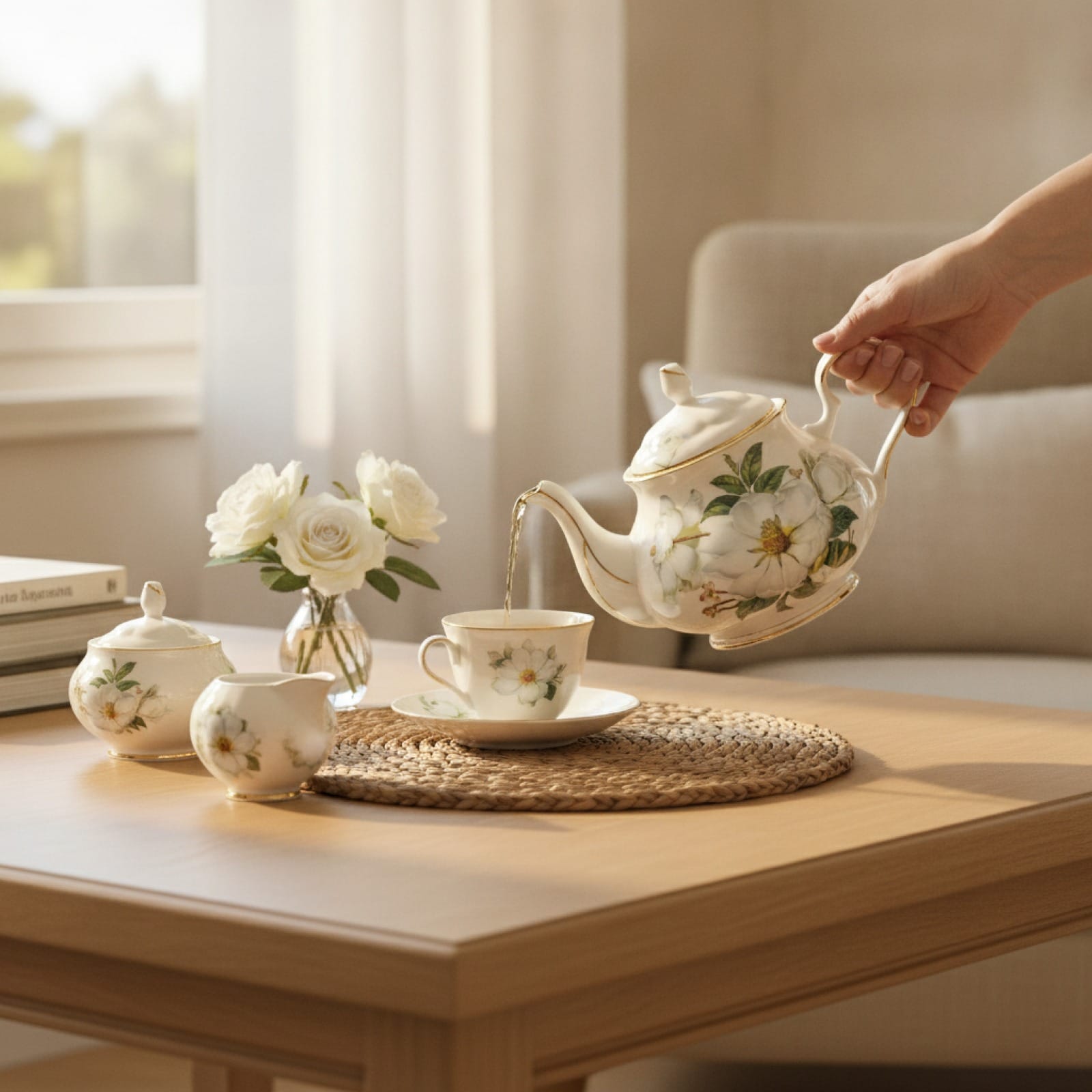 Théière Théière Vintage en Porcelaine Fine pour Cérémonie Blanche