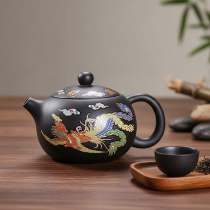 Théière Théière Yixing Argile Violette Dragon - Artisanat Chinois Authentique