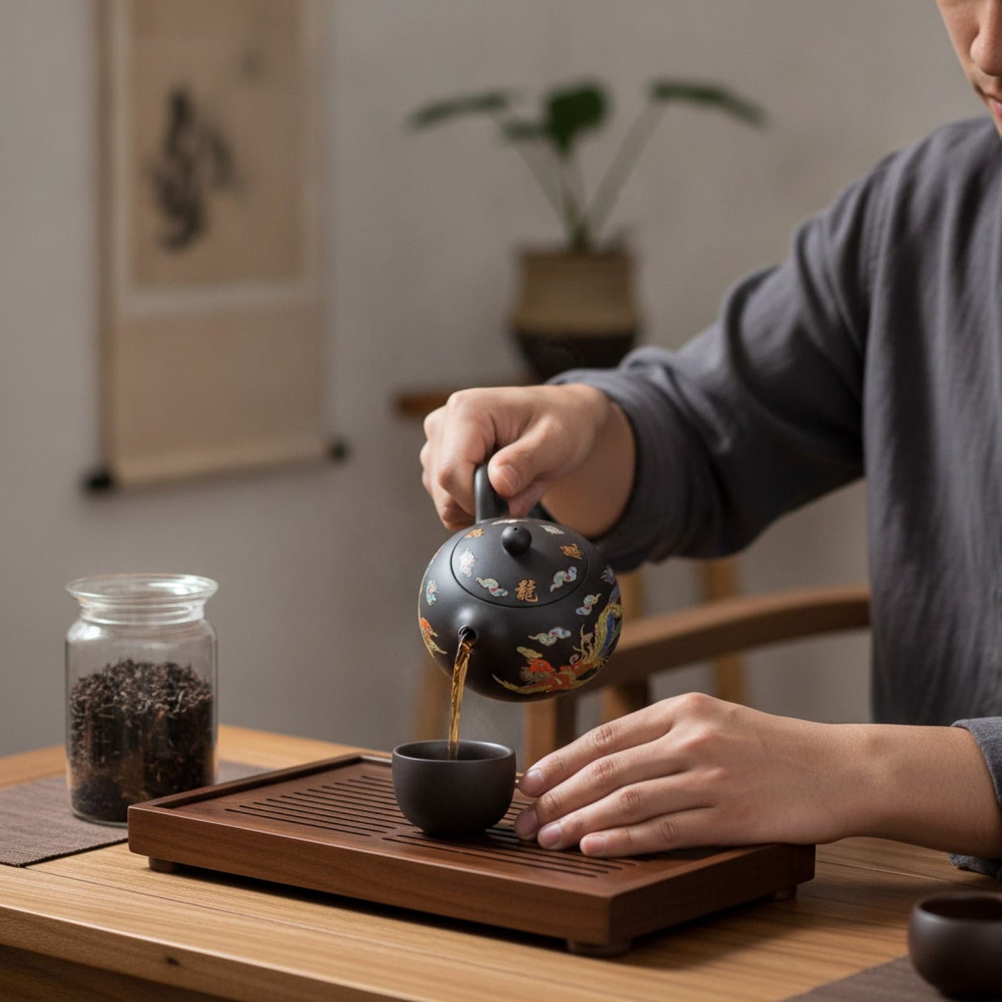 Théière Théière Yixing Argile Violette Dragon - Artisanat Chinois Authentique